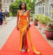 Miss Circle Zayda Orange High Slit Corset Satin Gown Review
