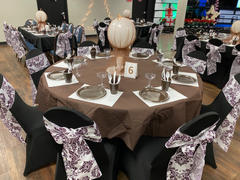 tableclothsfactory.com 5 Pack | 6x108 Taffeta Damask Flocking Chair Sashes - Eggplant | White - Clearance SALE Review
