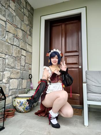 Uwowo Cosplay 【In Stock】Exclusive authorization Uwowo Game Genshin Impact Fanart Xiangling Maid Ver Cosplay Costume Review