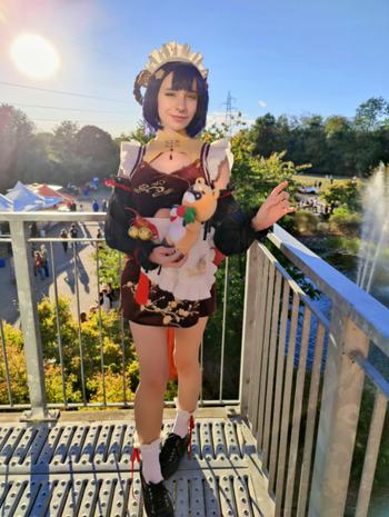 Uwowo Cosplay 【In Stock】Exclusive authorization Uwowo Game Genshin Impact Fanart Xiangling Maid Ver Cosplay Costume Review