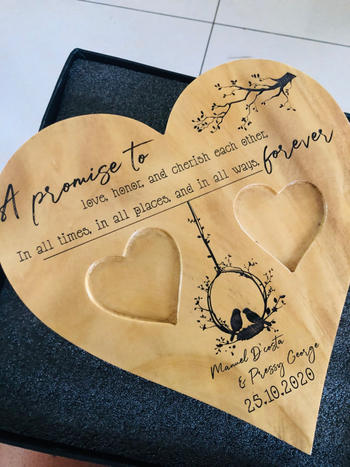 Woodgeek store A Promise To Love Heart Ring Holder - Wooden Wedding Ring Holder & Engagement Tray Review