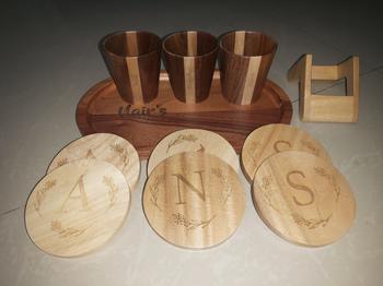 Woodgeek store Tea Gift Set - Wooden Tea Cups, Tea Tray and Coaster set Review