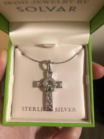Biddy Murphy Irish Gifts Celtic Cross Necklace for Women Sterling Silver Cross Necklace Celtic Jewelry With Claddagh and Green Crystal Celtic Knot Necklace Irish Jewelry For Women Crafted by Our Maker-Partner in Co. Dublin, Ireland Review