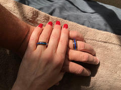 HappyLaulea Pair of HI-TECH Black Ceramic Rings with Blue Opal & Koa Wood Tri Inlay - 6&8mm, Dome Shape, Comfort Fitment Review