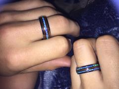 HappyLaulea Pair of 6 & 8mm Width Tungsten Wedding Band Ring Set with Blue Opal and Koa Wood (Assorted Designs) Review