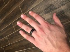 HappyLaulea Black & White Gold Tungsten Carbide Ring with Offset strip and Koa Wood Inlay -7.5mm Flat Shape, Comfort Fitment Review