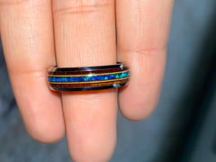 HappyLaulea Tungsten Carbide Ring with Guitar String, Azure Blue Opal, & Koa Wood / 6mm / Dome Shape / Comfort Fitment Review