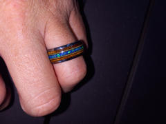 HappyLaulea Tungsten Carbide Ring with Guitar String, Azure Blue Opal, & Koa Wood / 8mm / Dome Shape / Comfort Fitment Review