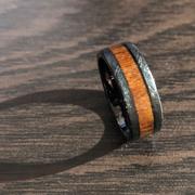 HappyLaulea Black Tungsten Crossed Brushed Ring with Hawaiian Koa Wood Inlay - 8mm, Flat Shape, Comfort Fitment Review