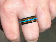 HappyLaulea HI-TECH Black Ceramic Ring with Blue Opal & Hawaiian Koa Wood Tri Inlay - 8mm, Dome Shape, Comfort Fitment Review