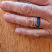 HappyLaulea Tungsten Carbide Tri-Inlay Ring [8mm width] Blue Opal & Hawaiian Koa Wood - Barrel Shape, Comfort Fitment Review