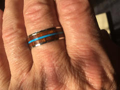 HappyLaulea Stainless Steel Ring with Koa Wood and Mid-Strip Turquoise Inlay - 8mm, Flat Shape, Comfort Fitment Review