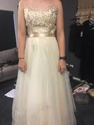 DiscountDressShop.com Gold Strapless Long Prom Dress Appliqued Bodice Review