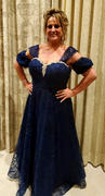 DiscountDressShop.com Long Embroidered Lace Ball Gown Dress Navy Blue With Arm Band Review