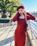 Simple Retro Tessa Rib Knit French Midi Knitted Dress Review