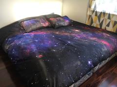 ARTBEDDING boutique Deep space bedding set, Multicolor vibrant Nebula clouds with stars duvet bedding set, Space moon bedroom decor Review