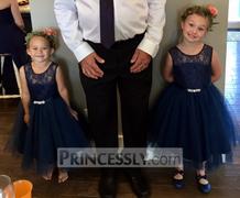 Princessly Sheer Neck Navy Blue Lace Tulle Flower Girl Dress Review