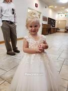 Princessly Cap Sleeves Ivory Lace Tulle Hi Low Wedding Party Flower Girl Dress with V Back / Beading Review
