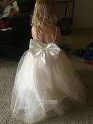 Princessly Spaghetti Straps Ivory Lace Champagne Tulle Backless Wedding Flower Girl Dress with Big Bow Review