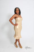 Emprada Belice Gold Strapless Fluted Bandage Dress Review