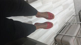 Kate from Shoeq Peekaboo Avarca in Red Glitter Review