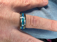 Giliarto Australian Blue Fire Opal with Abalone Shell Tungsten Ring For Him For Her Review