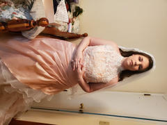 ieie Bridal Halter Blush Pink Ball Gown Wedding Dress with Organza Ruffles | Alina Review