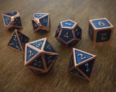 Yellow Mountain Imports Collector's 7 Rose Gold on Blue Metal Dice Set with Storage Case, Arabasque Review