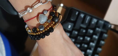 Bangili Trío de Pulseras de Ágatas y Jaspe Picasso con Dije de Corazón de Labradorita y Stardust Review