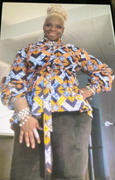 D'IYANU Chiamaka African Print Long Sleeve Peplum Blouse with Sash (Navy Orange Tiles) Review