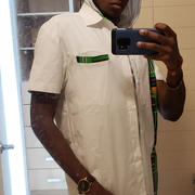 D'IYANU Tumelo African Print Appliqué Button-Up Shirt (White/Green Purple Kente) Review
