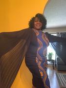 D'IYANU Iyebiye African Print Stretch Woven Cape Sleeve Dress (Black/Gold Blue Motif)- Clearance Review