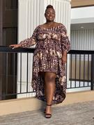 D'IYANU Afua African Print High-Low Off-Shoulder Maxi Dress (Brown Black Adire) Review
