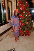 D'IYANU Chidima Women's African Print Stretch Tunic Dress (Orange Blue Geometric) Review