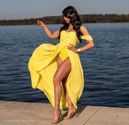 Miss Circle Paradise High Slit Yellow Chiffon Maxi Dress Review