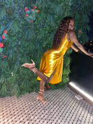Miss Circle Montego Gold Satin Side Slit Dress Review