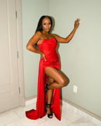 Miss Circle Holly Red Crystallized Corset High Slit Satin Gown Review