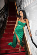 Miss Circle Holly Green Crystallized Corset High Slit Satin Gown Review