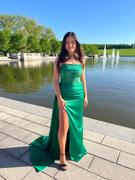 Miss Circle Holly Green Crystallized Corset High Slit Satin Gown Review