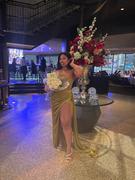 Miss Circle Priya Gold Draping Corset High Slit Velvet Gown Review