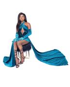 Miss Circle Rayna Teal Criss Cross High Slit Velvet Gown with Gloves Review