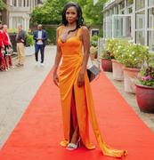 Miss Circle Zayda Orange High Slit Corset Satin Gown Review