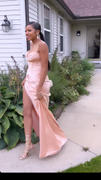 Miss Circle Elayna Blush Strappy Satin Corset High Slit Gown Review