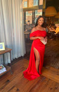 Miss Circle Norma Red Off Shoulder Crystallized Corset Satin Gown Review