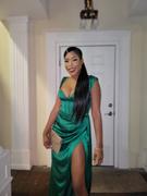 Miss Circle Zayda Green High Slit Corset Satin Gown Review