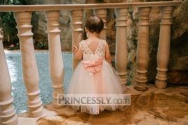 Misdress Ivory Lace Pink Tulle Wedding Flower Girl Dress with V Back Review