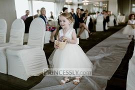 Misdress V Neck Ivory Satin Champagne Tulle Wedding Flower Girl Dress with Beaded Belt Review