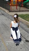 Misdress Ivory Satin Flower Girl Dress with navy blue belt / bow Review