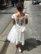 Misdress Satin Tulle Beaded Lace Cap Sleeves Sheer Back Wedding Flower Girl Dress with Bow Review