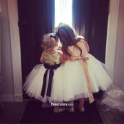 Misdress Blush Pink/Gold Sequin Ivory Tulle Flower Girl Dress with navy/champagne sash Review